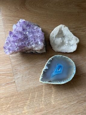 Amethyst, White Quartz & Blue Agate Decorative Mineral Set